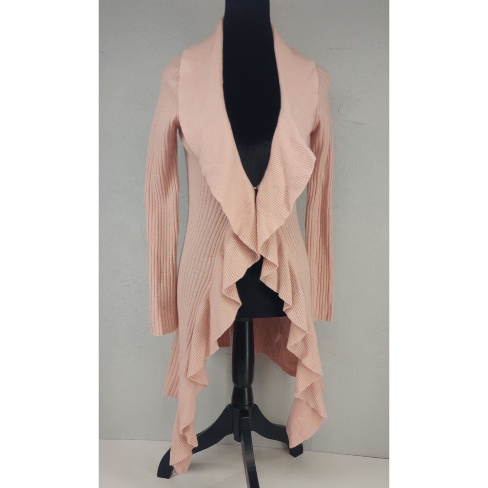 Karen Kane S | Pink Pastel Ruffle Aysm Ribbed Knit Cardigan‎ Sweater Ballet Cute